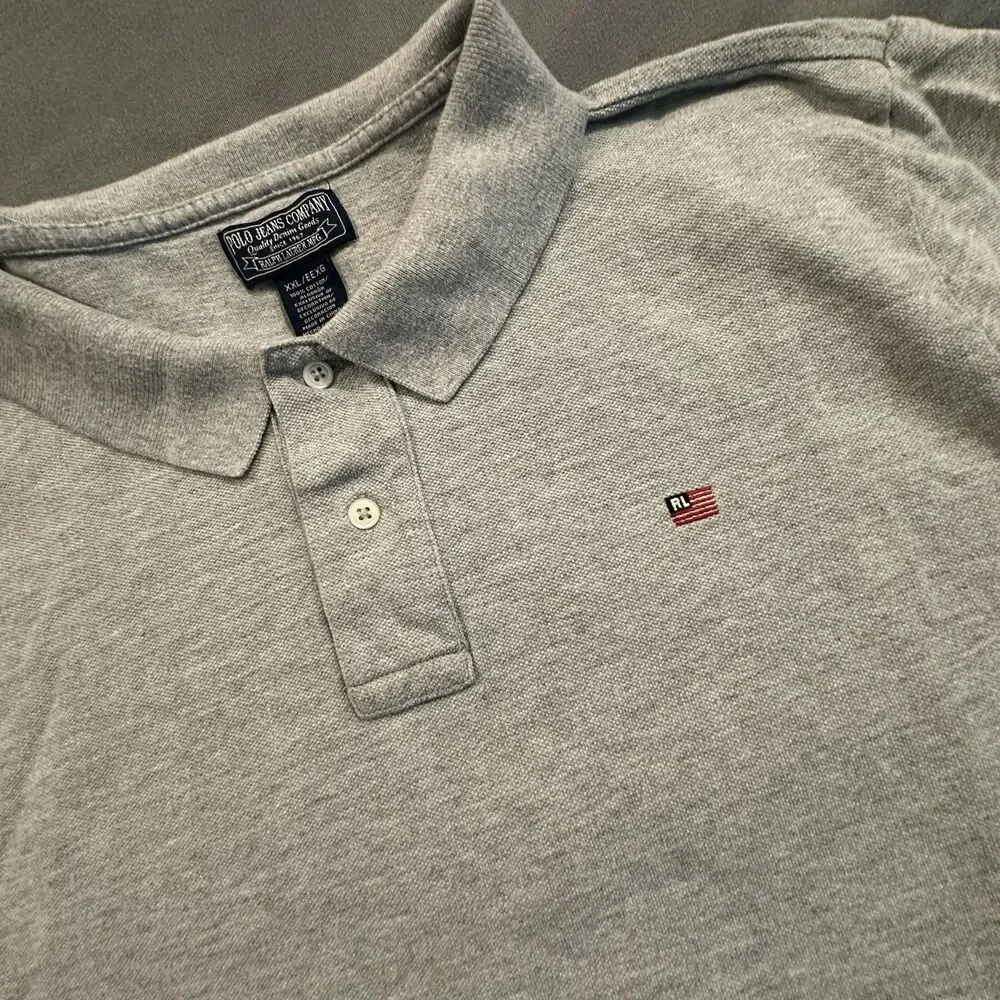 Vintage Polo Jeans Ralph Lauren Shirt Mens 2XL American Flag Logo Y2K 00s Gray